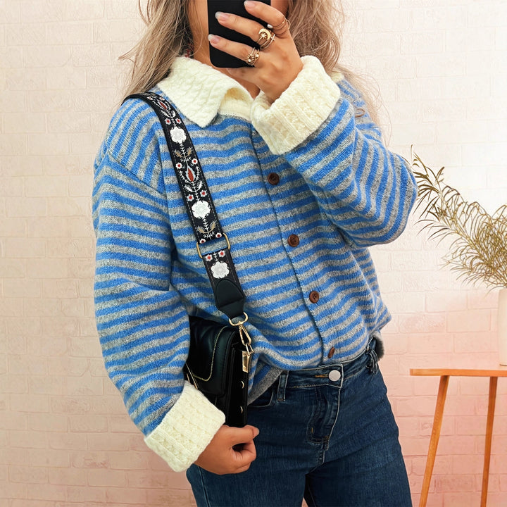 Kvinders casual cardigan med bred krave og knapdetaljer Stilla