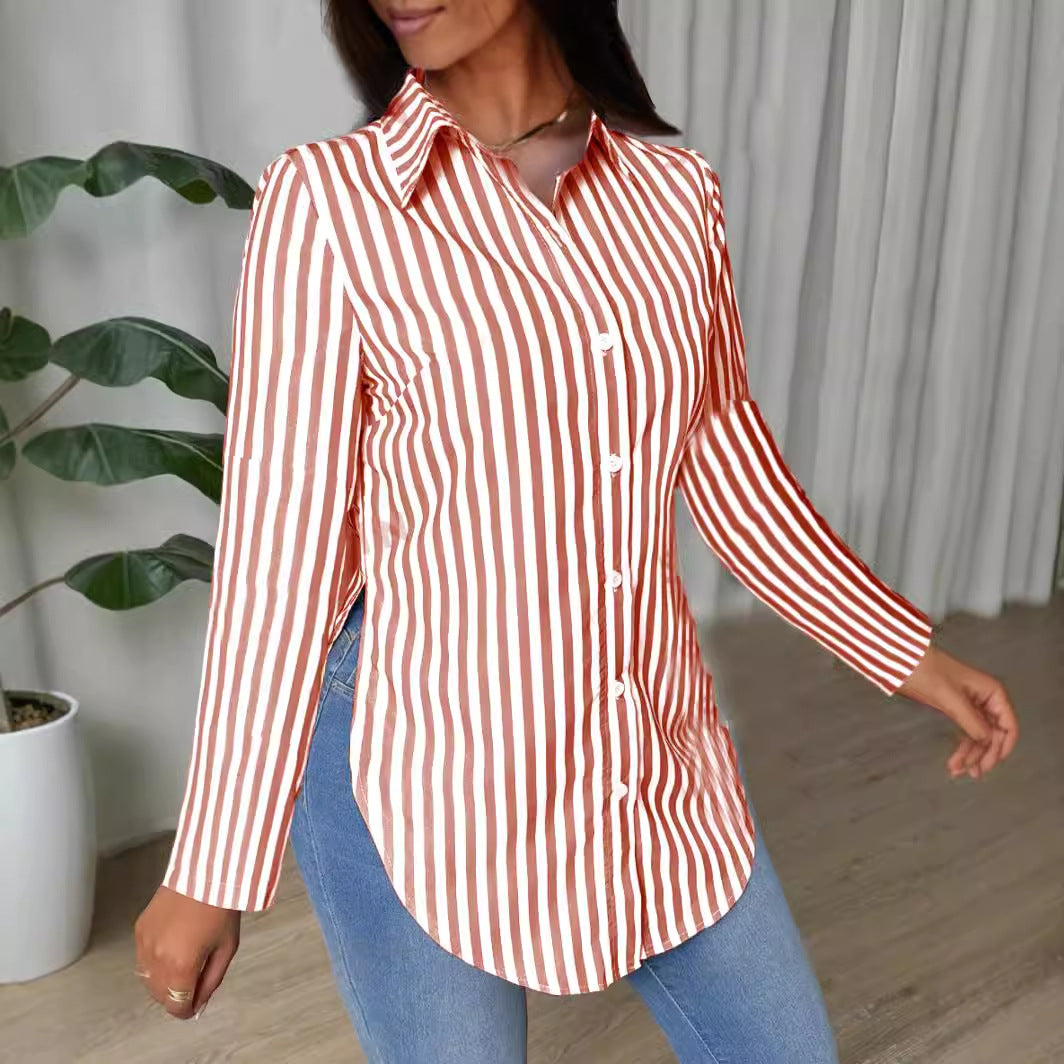 Dame klassisk stribet bluse med moderne snit og fine detaljer Stilla