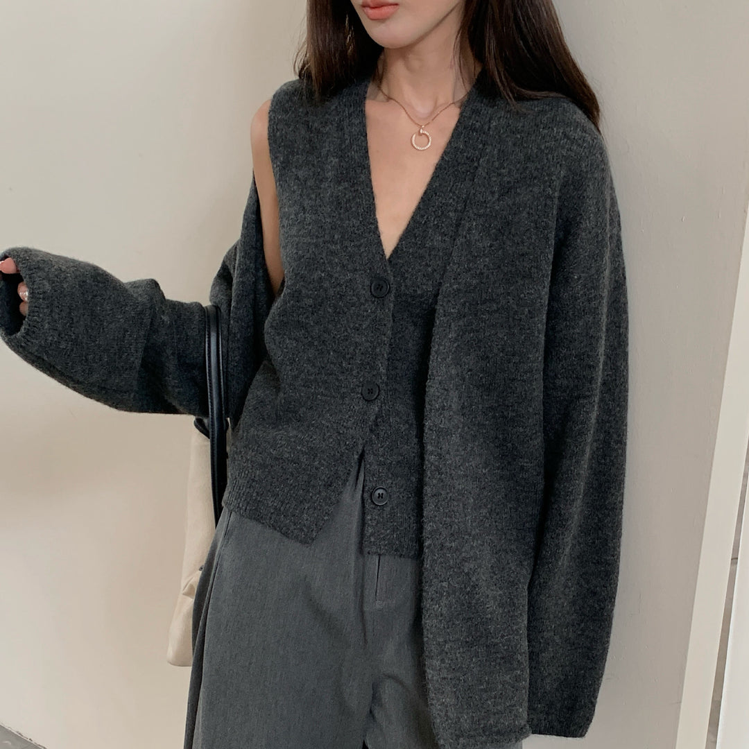 Dame Fashionable Cardigan med Elegant V-Hals og Knaplukning Stilla