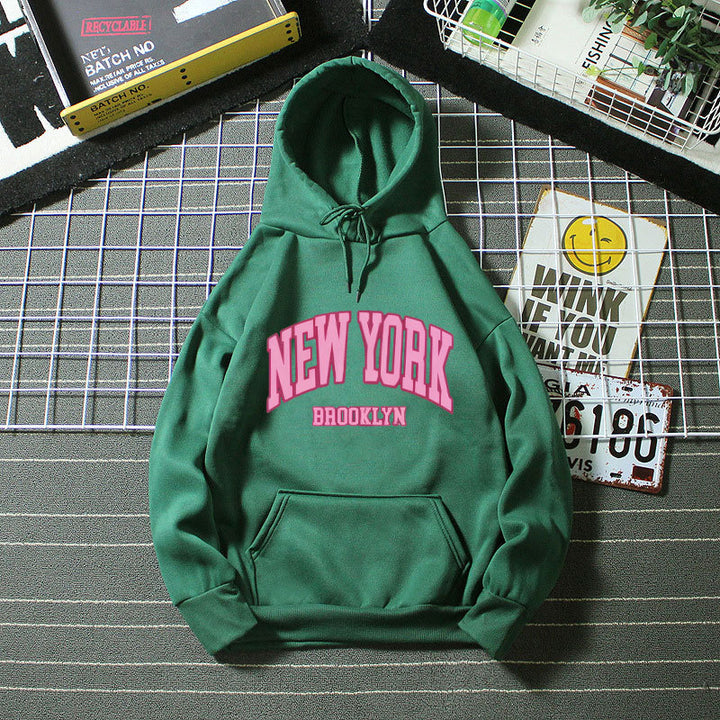 Dame hoodie med trendy New York Brooklyn print Skovae