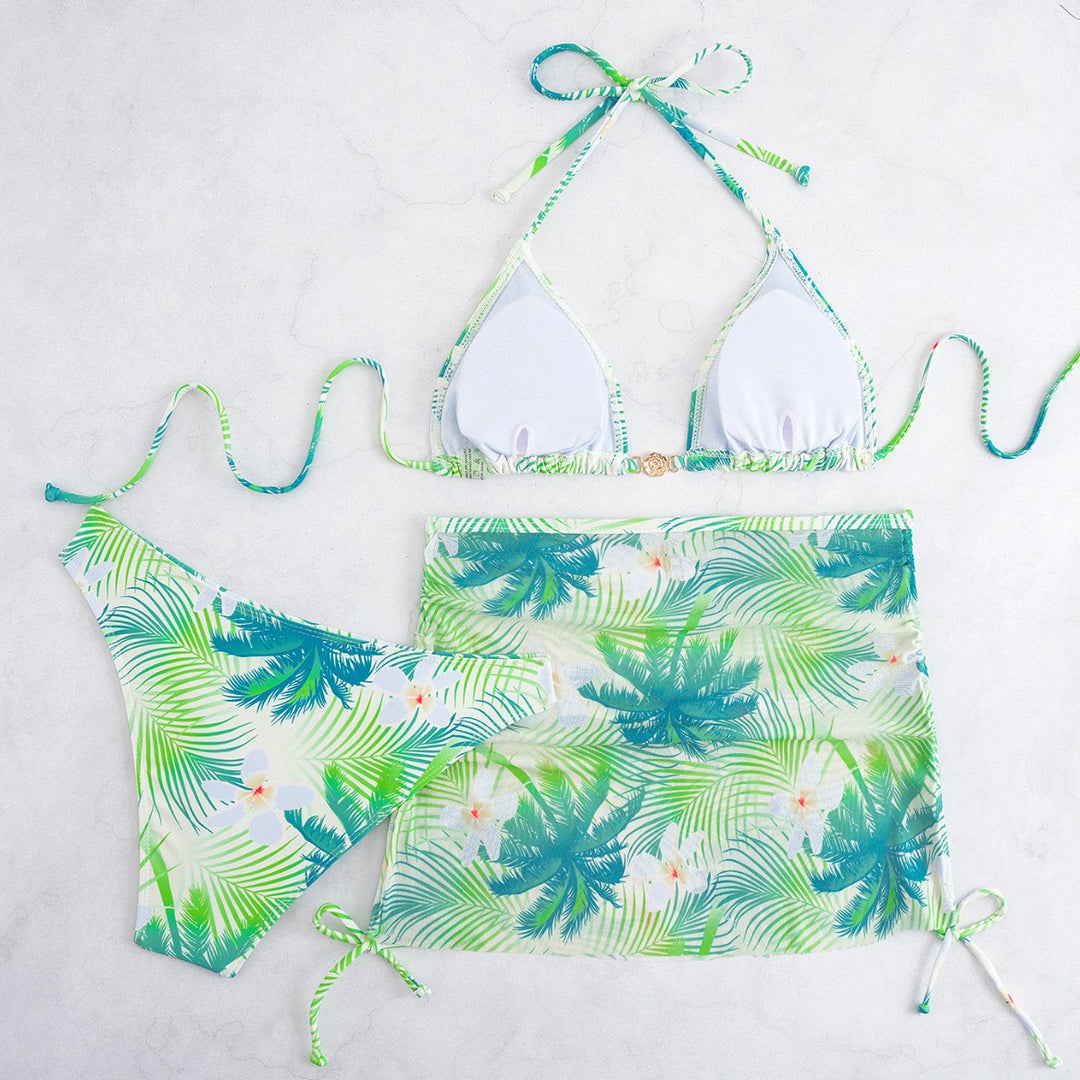 Dame Bikini-sæt med elegant omslagsskørt og tropisk design Skovae