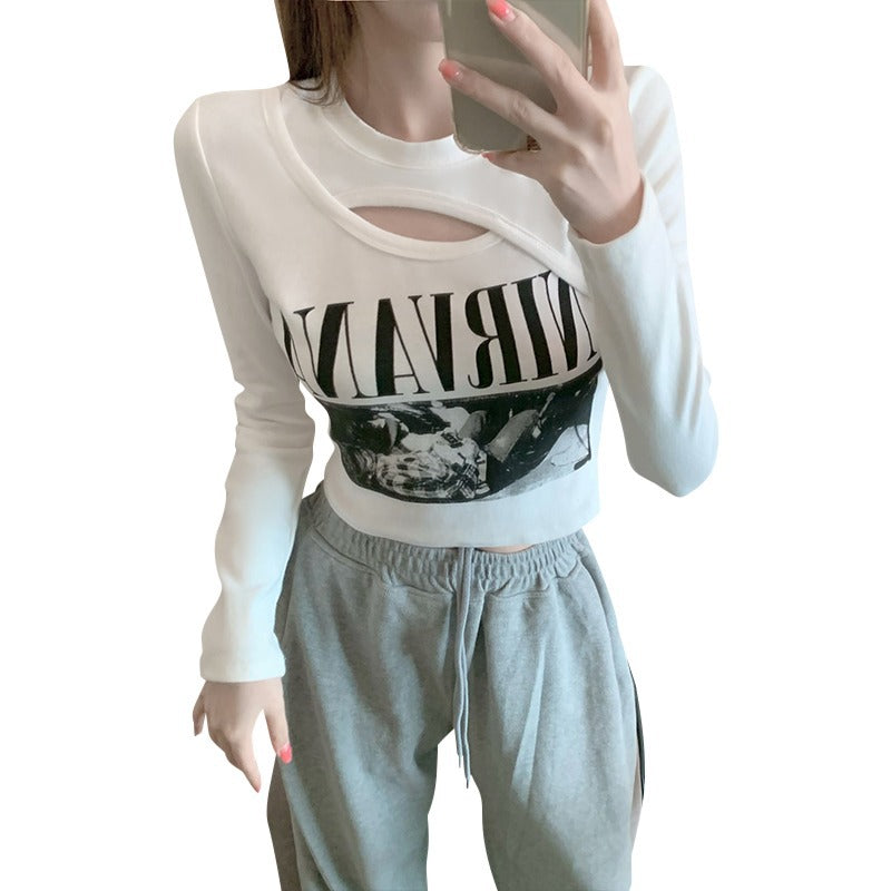 Dame Trendy Cut-Out Grafik Langærmet top Stilla