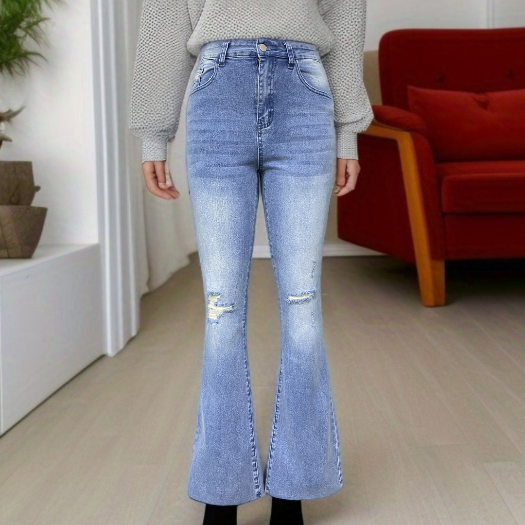 Dame Schlagjeans med udtalt Used-Look og høj talje Stilla