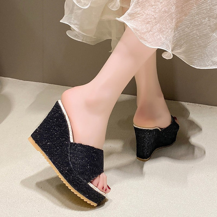 Dame Wedge-pantoletten med floral lace-design og skridsikker sål Stilla