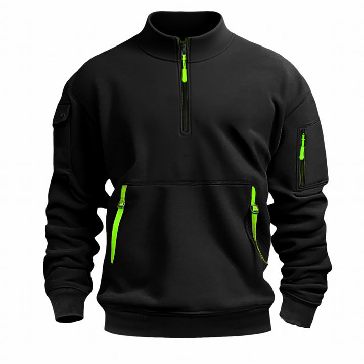 Herren nan Sweatshirt med ståkrave, halv lynlås, kengurutaske og ærmetaske Skovae