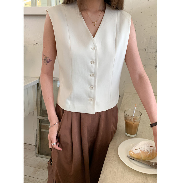 Dame elegant vest med fin knaplukning og figursyet pasform Stilla