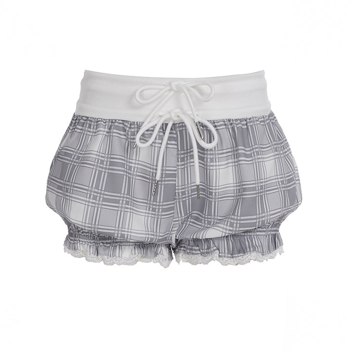 Dame afslappet kort pyjamasbuks med elastisk talje og bindebælte Skovae