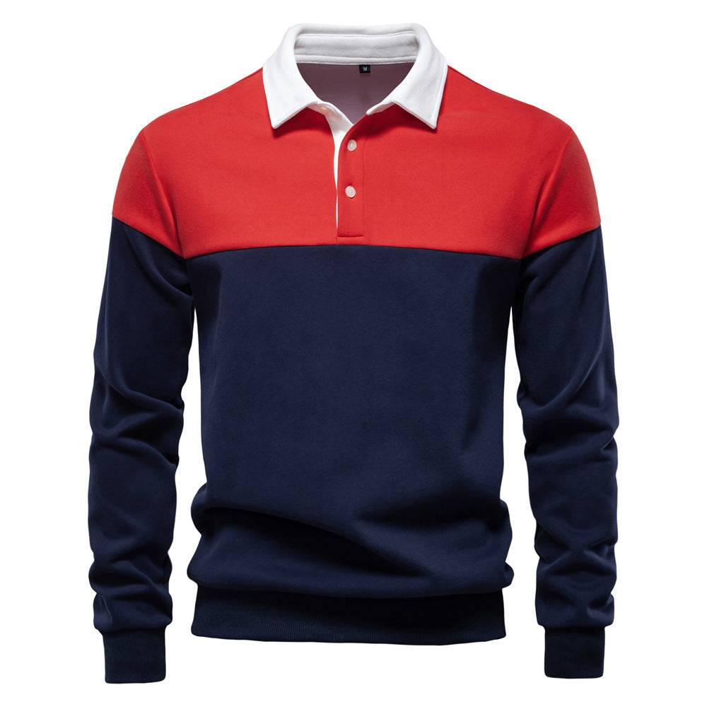 Herren nan sportsligt-elegant langærmet polo i rugby-stil med kontrasterende krave og bredt brystpaneel Skovae