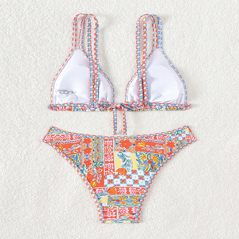 Dame Triangel-Bikini med kreativt blomsterdesign og justerbare stropper Skovae