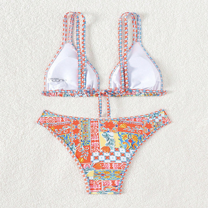 Dame Triangel-Bikini med kreativt blomsterdesign og justerbare stropper Skovae