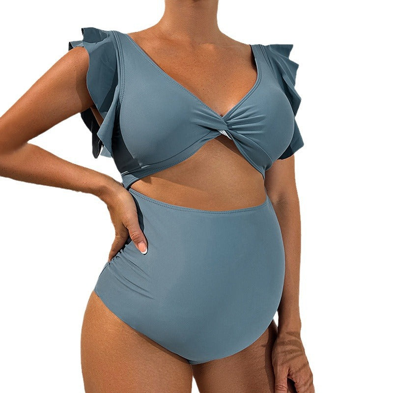 Dame graviditetsbadedragt med moderigtig ruffles design Skovae
