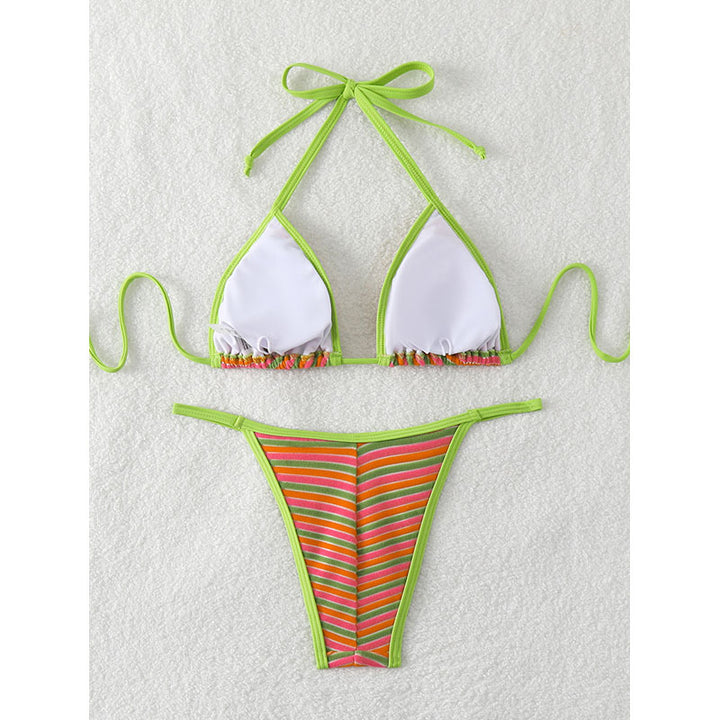 Dame triangle-bikini med justerbare stropper og glad stribet mønster Skovae