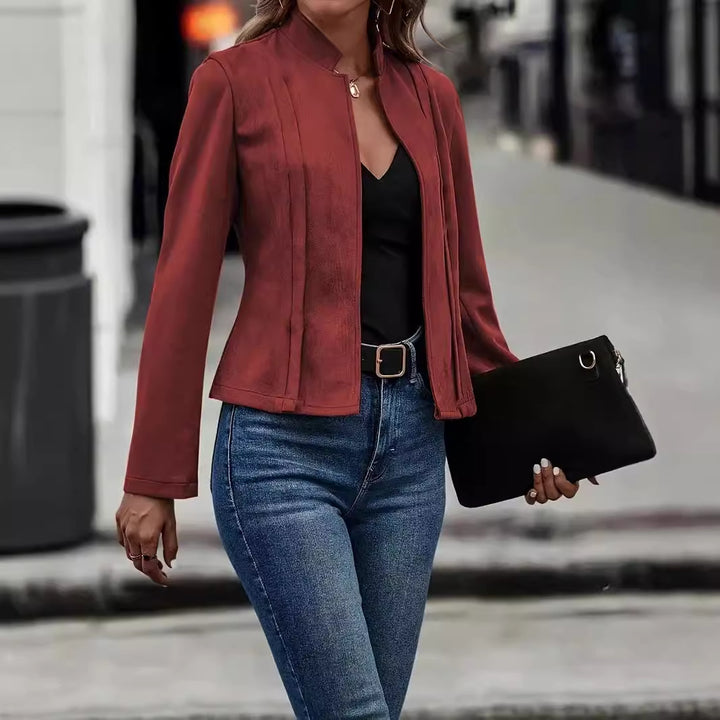 Dame struktureret suede jakke med moderne ståkrave Stilla