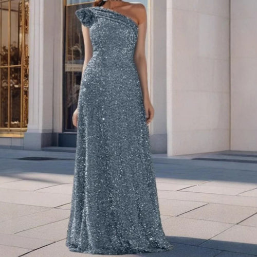 Dame Glamorous Maxi Kjole med Off-Shoulder Design og Funklende Pailletter Skovae
