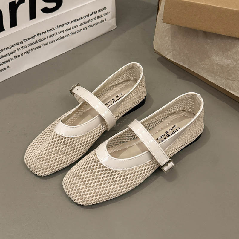 Dame Casual Mesh Mary Jane Ballerinas med justerbar rem Stilla