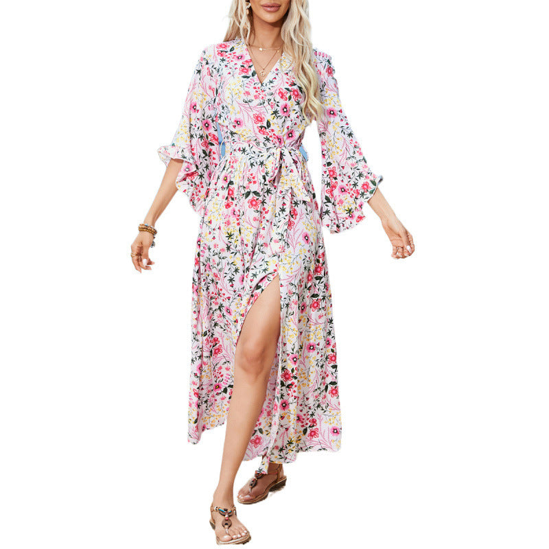 Femme Floral Wrap Maxikjole med udskårne ærmer Stilla