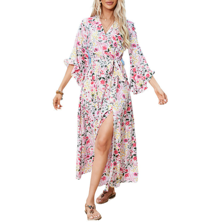 Femme Floral Wrap Maxikjole med udskårne ærmer Stilla