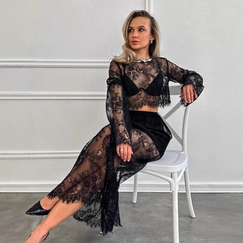 Dame Elegant spidssnit dragt med gennemsigtige detaljer og figursyet snit Stilla