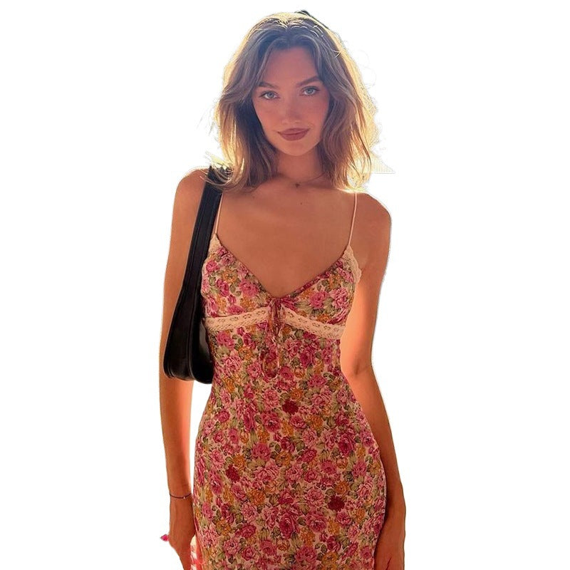 Dame Floralprint Satin Maxikjole Stilla
