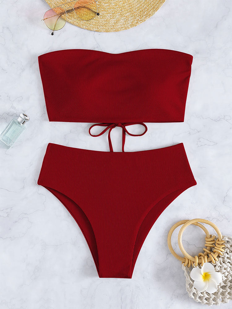 Dame Ribbet Bandeau Bikini Sæt Stilla