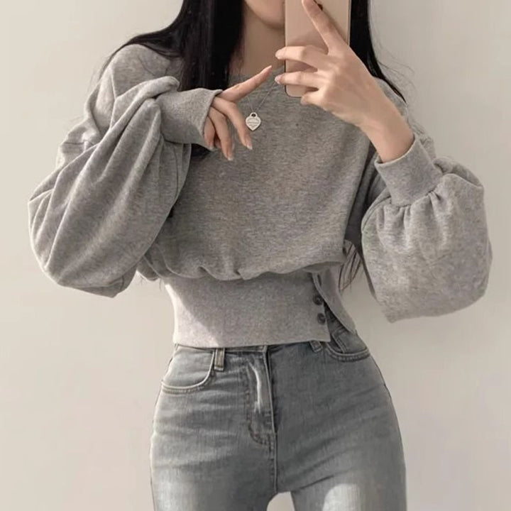Damer fashionable cropped sweatshirt med puff ærmer Stilla