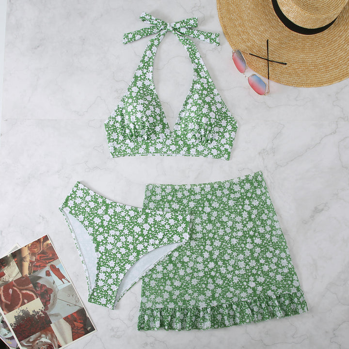 Dame blomster mønster bikini sæt med flæse shorts Stilla