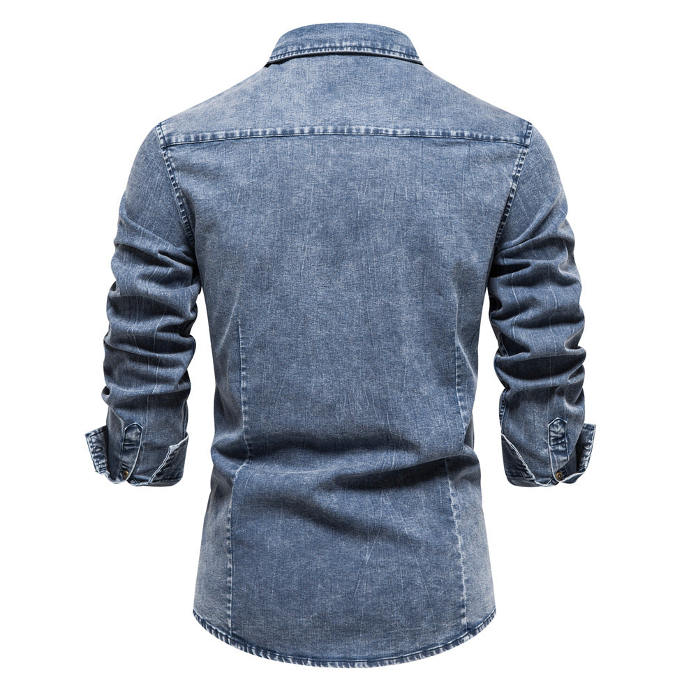 Herrer Denim-skjorte med moderne snit og to brystlommer Stilla