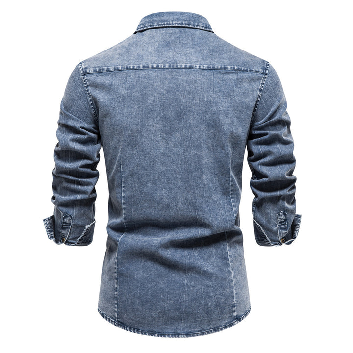 Herrer Denim-skjorte med moderne snit og to brystlommer Stilla