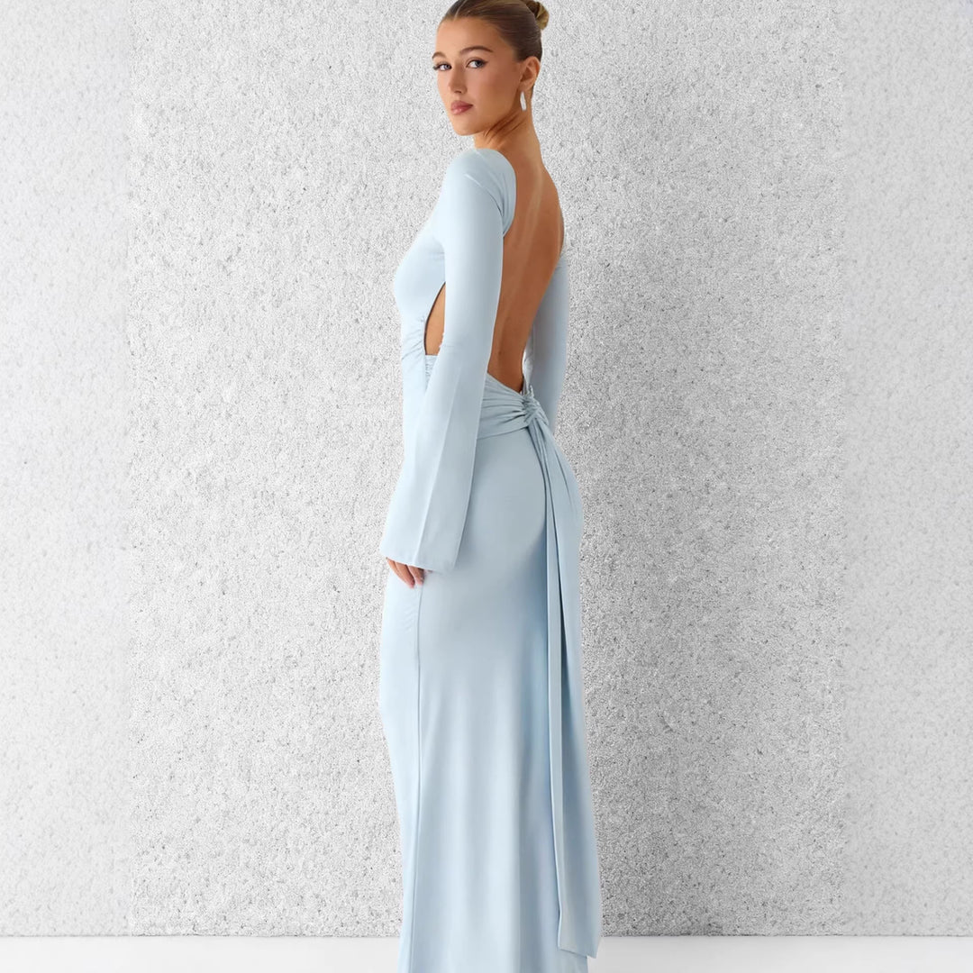 Damer Elegant Maxi Kjole med Lange Ærmer og Svingende Nederdel Skovae