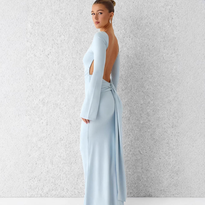 Damer Elegant Maxi Kjole med Lange Ærmer og Svingende Nederdel Skovae