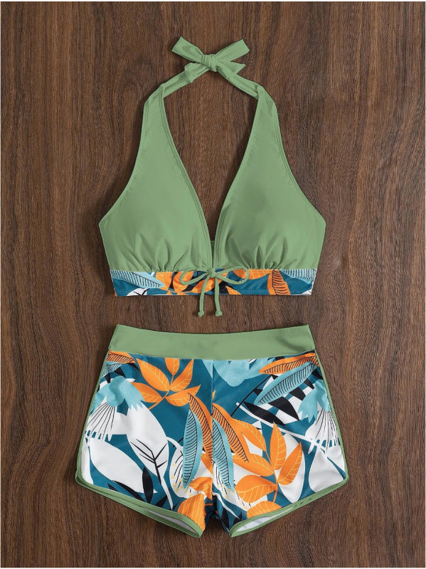 Dame bikini sæt med blomster mønster og aftagelig push-up BH Skovae