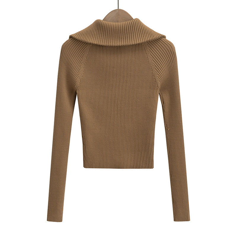 Dame Langærmet Crop-Top med Lynlås og Moderigtigt Ribdesign Stilla