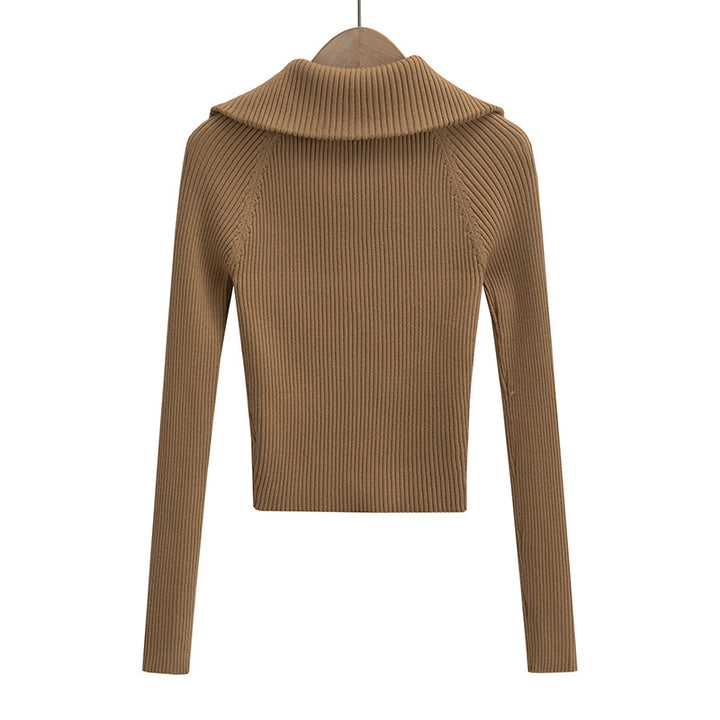 Dame Langærmet Crop-Top med Lynlås og Moderigtigt Ribdesign Stilla