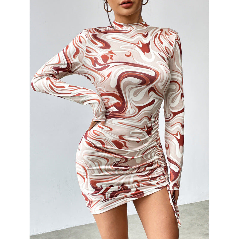Dame Langærmet Raffung Bodycon Kjole Stilla
