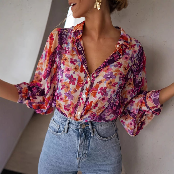 Femme Floral Print Button-Up Bluse Stilla