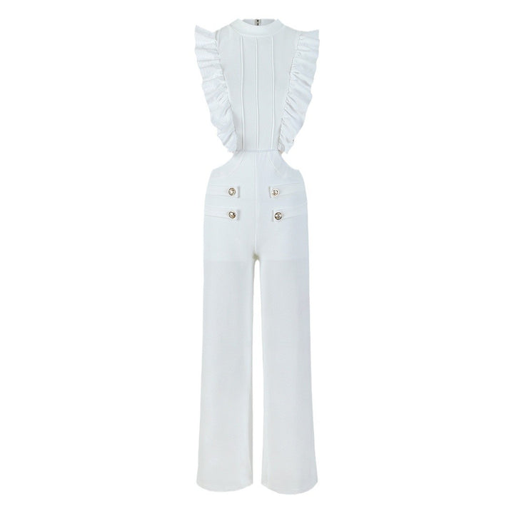 Dame jumpsuit med voluminøse flæser og elegante udskæringer Stilla