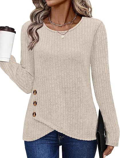 Damer fashionable og casual top med knapdetaljer Stilla