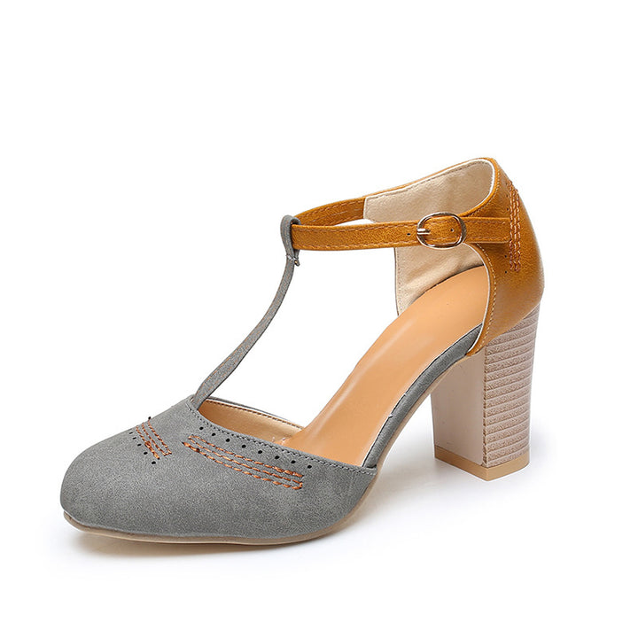 Dame elegante retro-pumps med t-strop og blokhæle Stilla