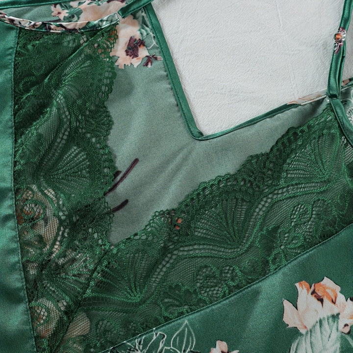 Dame Floral Satin Nattøj Sæt med Robe Stilla