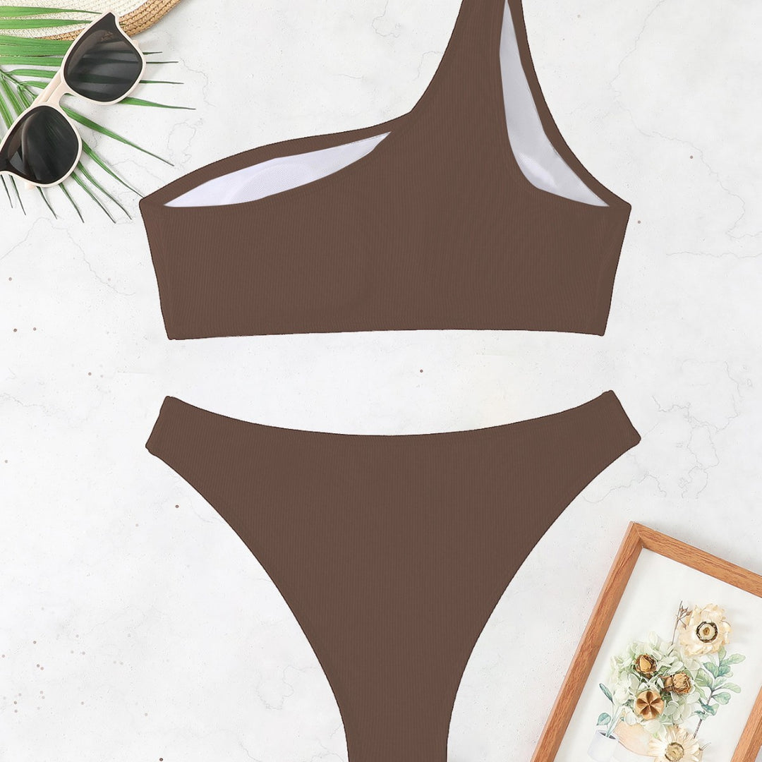 Dame Triangel-Bikini med asymmetrisk snit og raffineret ribdesign Skovae