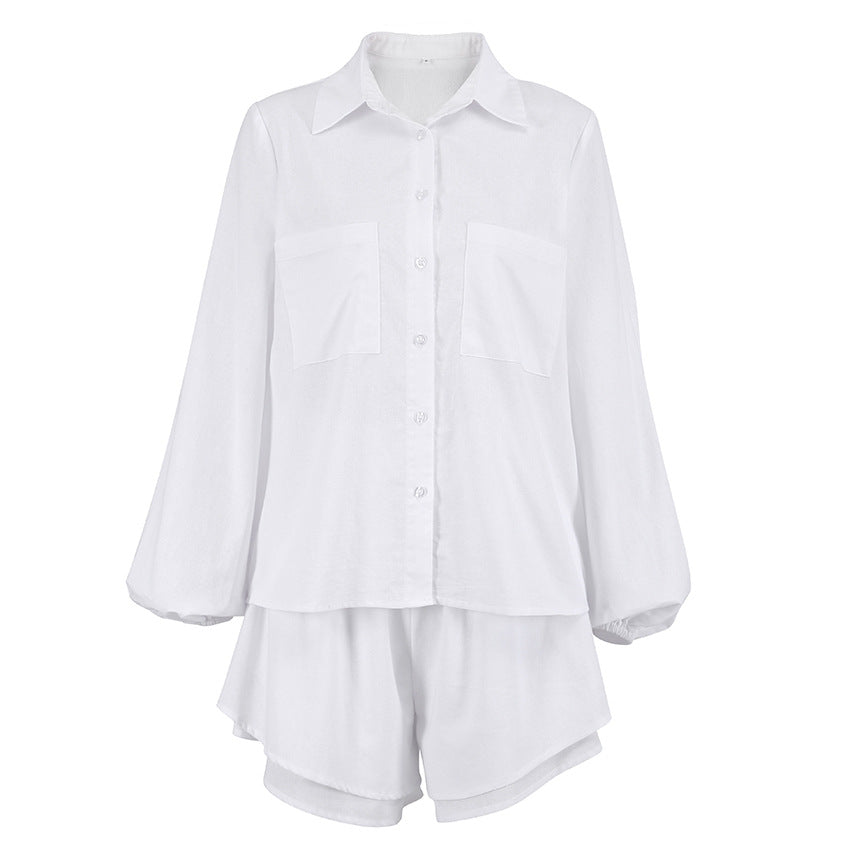 Dame luftig-let sweatshirt- og shorts-sæt med elegante flæser Stilla