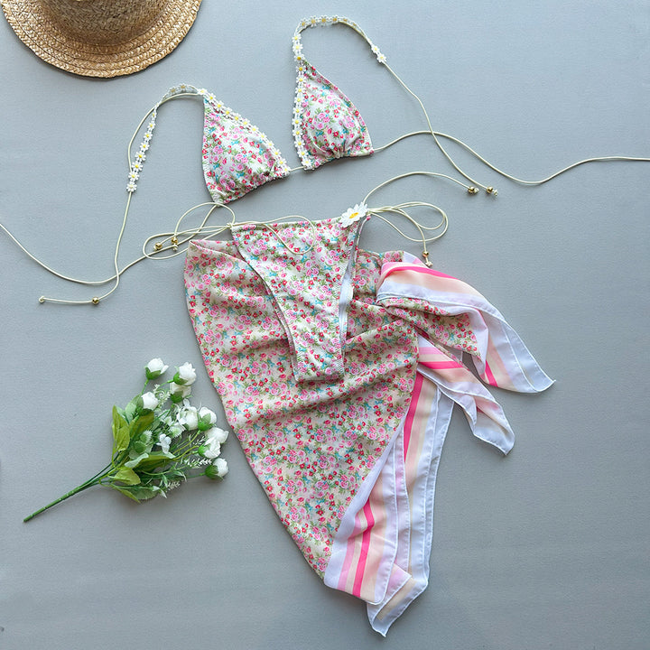 Dame blomsterprint bikini med matchende kaftan Stilla