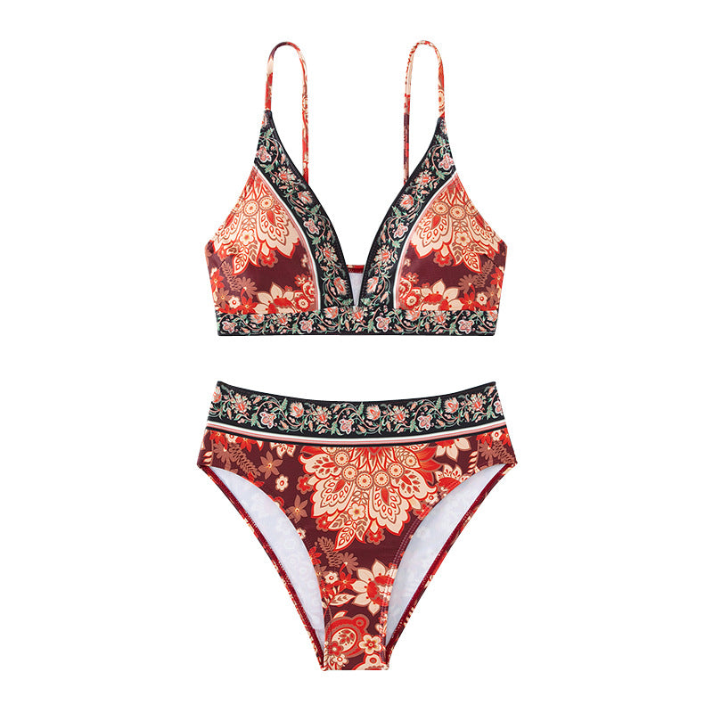 Dame Triangle-Bikini med blomsterdesign og moderigtige detaljer Skovae