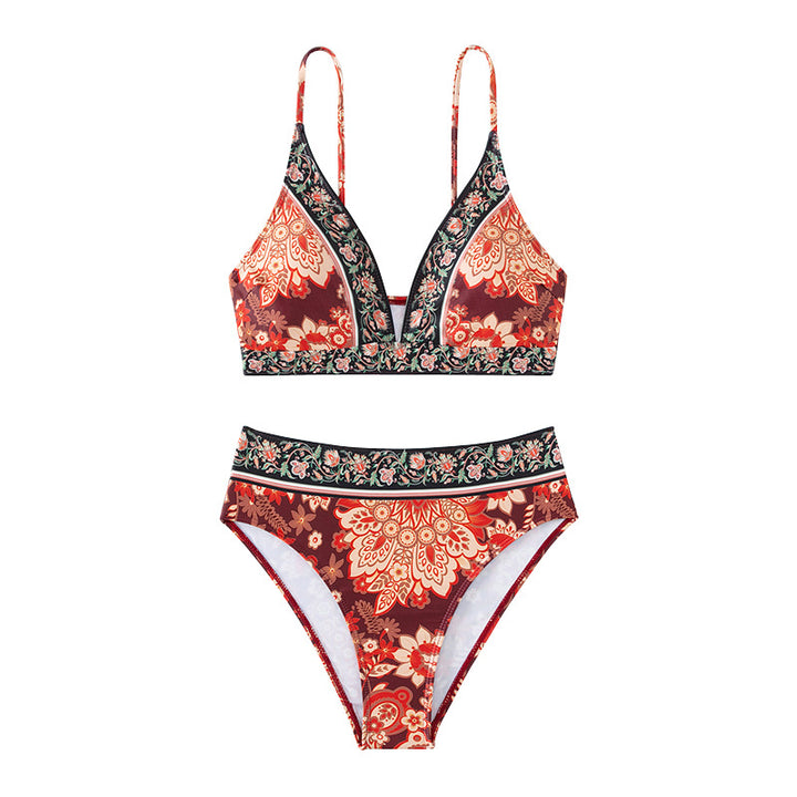 Dame Triangle-Bikini med blomsterdesign og moderigtige detaljer Skovae