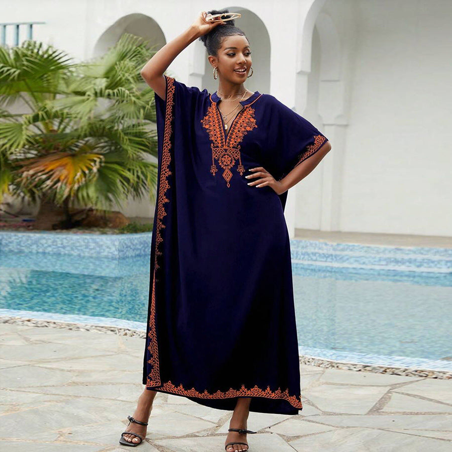 Dame elegant Kaftan-kjole med kunstneriske dekorationer og sidelængdesplit Stilla