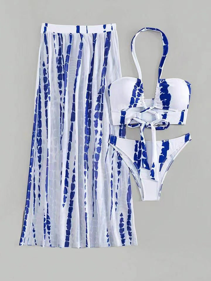 Dame bikini-sæt med elegant maxiskørt og feminint top Skovae