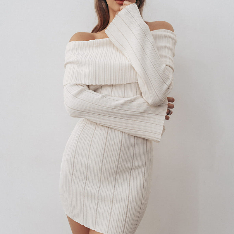 Dame Off-Shoulder Strikkjole Stilla