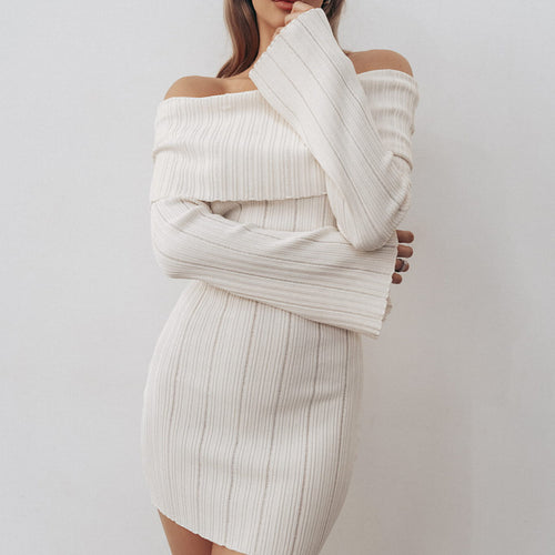 Dame Off-Shoulder Strikkjole Stilla