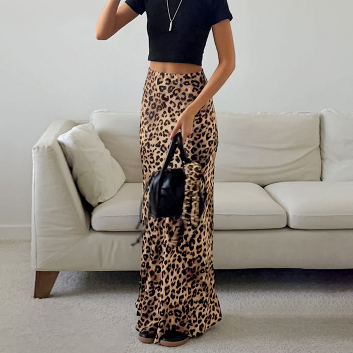 Dame Maxi-nederdel med trendy leopardmønster og elastisk liv Stilla