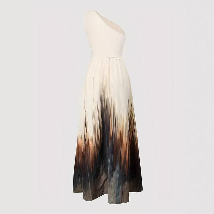 Dame Maxikjole med asymmetrisk snit og farverigt Ombre-design Stilla